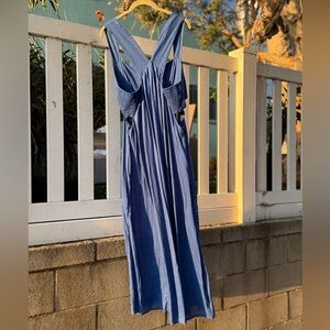 Blue Anthro Sleeveless Dress with cut outs backyard barbecue